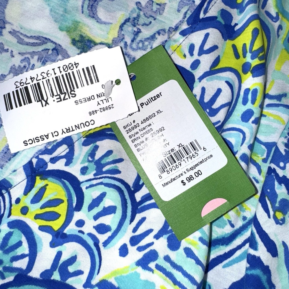 NWT Lilly Pulitzer Erin Dress Blue Crush After Party Size XL Pima Cotton Vibrant - Picture 6 of 9